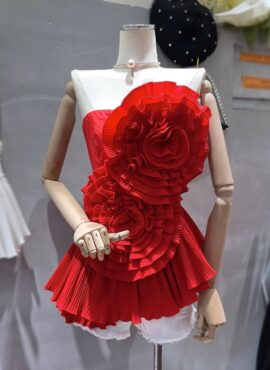 Red Flower Embellished Ruffled Dress | Winter - Aespa