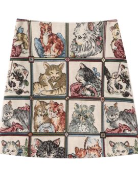 Beige Cats Pattern Mini Skirt | Lisa - BlackPink