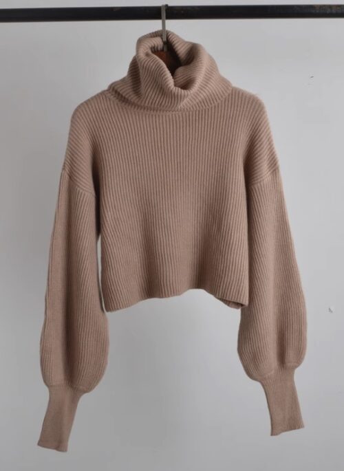Light Brown Turtleneck Cropped Sweater | Rose - BlackPink
