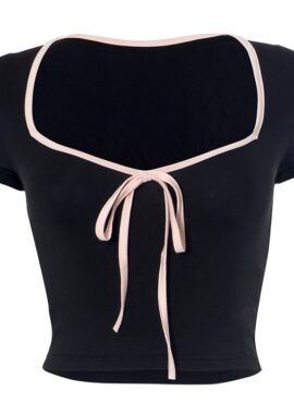 Black Ribbon Cropped T-Shirt With Beige Lining | Joy - Red Velvet