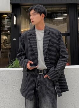 Black Striped Suit Blazer Jacket | Nam Do San - Start-Up