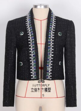 Black Tweed Crystal Embezzled Blazer Jacket | Seo A Ri - Celebrity
