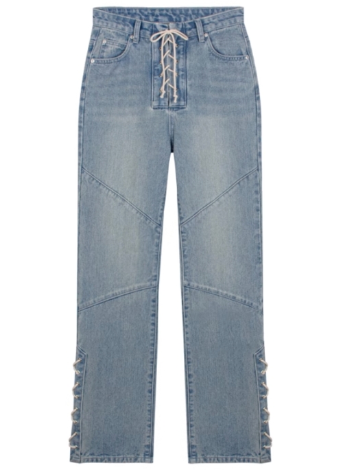 Blue Laced-Up Segmented Jeans | Eunchae – Le Sserafim