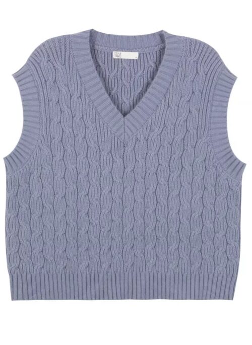 Blue V-Neck Knitted Vest | Jeongin - Stray Kids
