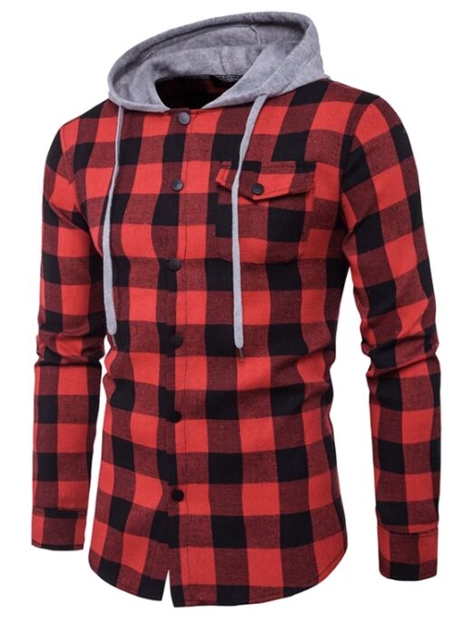 Red Checkered Hooded Shirt | Felix - Stray Kids