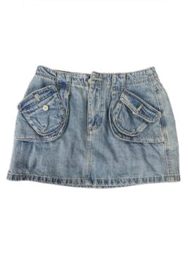Blue Low-Rise Double Pocket Denim Skirt | Gaeul – IVE