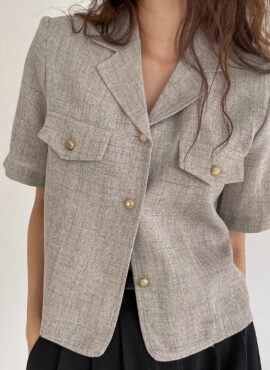 Grey Short Sleeves Tweed Blazer Jacket | Lee Hong Jo - Destined With You