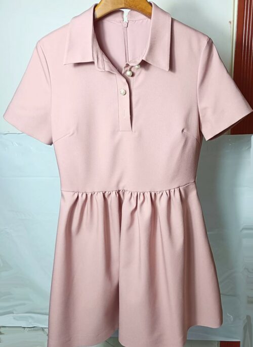 Pink Collared  Short Sleeve Dress | Haerin – NewJeans