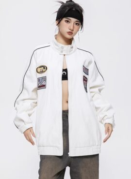 White Zip-Up Racing Jacket | Hanni - NewJeans