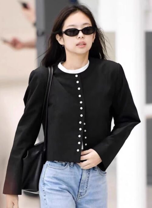 Black Snap Button Long Sleeve Shirt | Jennie – BlackPink