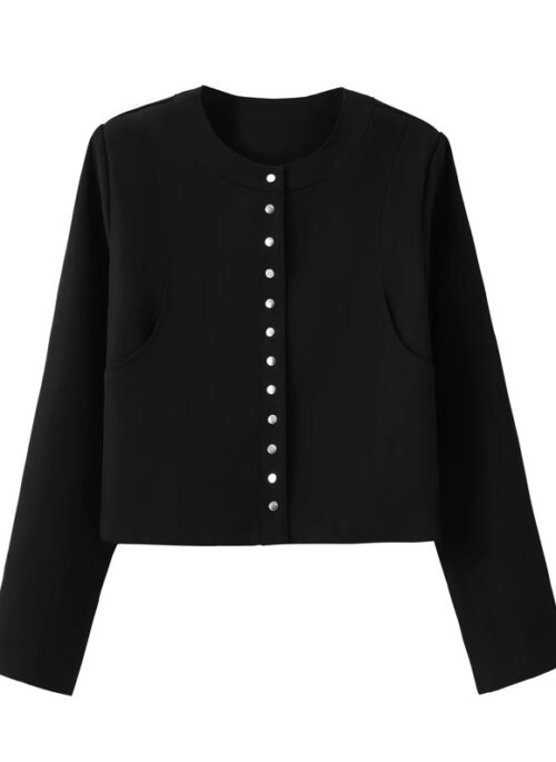 Black Snap Button Long Sleeve Shirt | Jennie – BlackPink