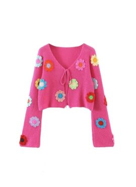 Pink Flower Embroidered Tie Cardigan | Jennie - BlackPink