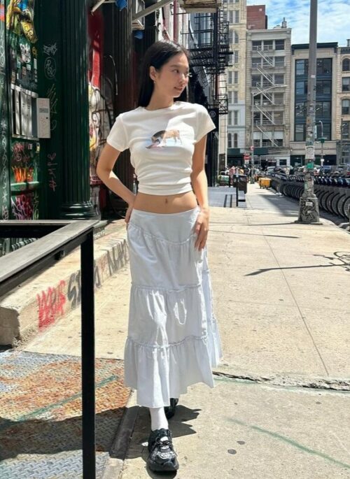 White Maxi Flared Skirt | Jennie – BlackPink