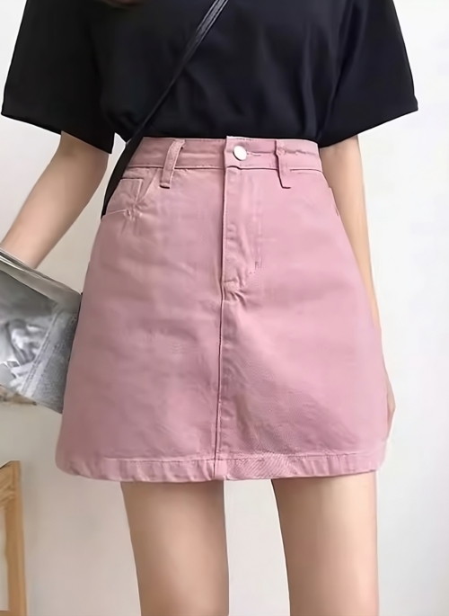 Light Pink Denim A-Line Skirt | Liz - IVE