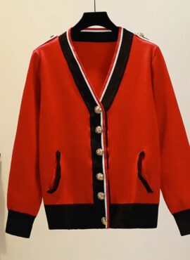 Red Black Buttoned Cardigan | Lisa - BlackPink