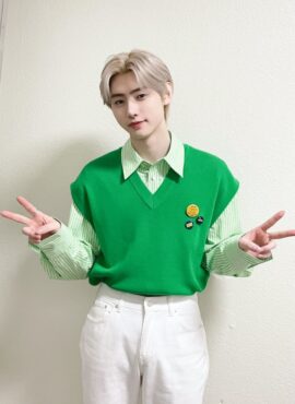 Green V-Neck Knit Vest | Sunghoon - Enhypen