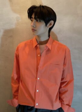 Orange Button-Up Single Pocket Shirt | Sunghoon - Enhypen