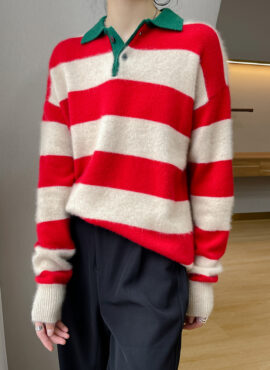 Red Long Sleeved Striped Polo Shirt | Taehyung  – BTS