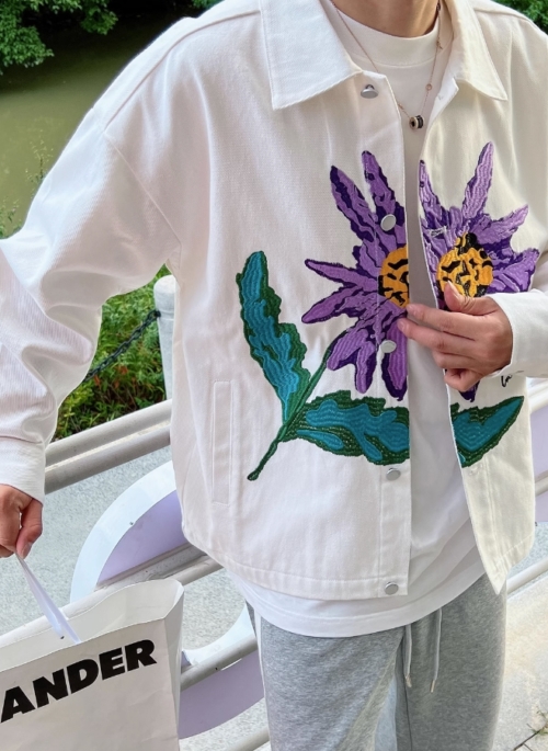 White Artsy Flower Collared Jacket | J-Hope – BTS