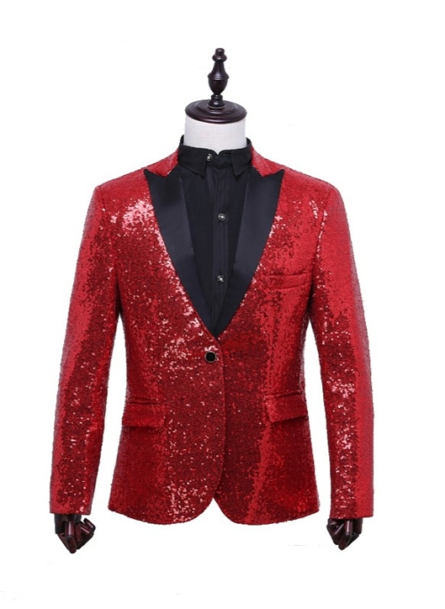 Red Sequin Embellished Blazer Jacket | Yunhyeong - iKON