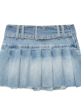Blue Belted Raw Hem Mini Skirt | Yuqi – (G)I-DLE