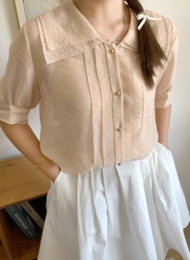 Beige Double Collar Doll Blouse | Wonyoung - IVE