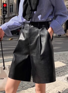 Black Faux Leather Mid-Length Shorts | Soobin – TXT