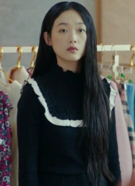 Black Ruffled Neckline Sweater | Kang Nam Soon – Strong Girl Nam-Soon