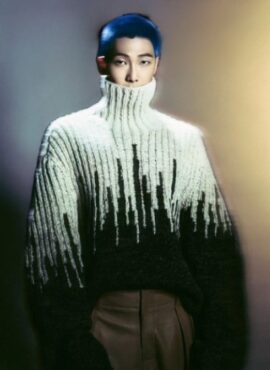 Black And White Contrast Knitted Turtleneck Sweater | RM - BTS