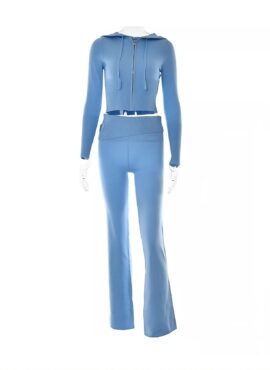 Blue Knitted Slim Fit Track Suit Set | Lisa - BlackPink
