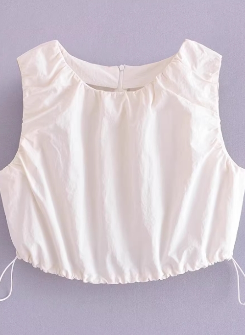 White Drawstring Sleeveless Top | Haerin – NewJeans