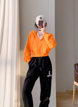 Orange Cropped Zip-Up Hooded Jacket | Hanni - NewJeans