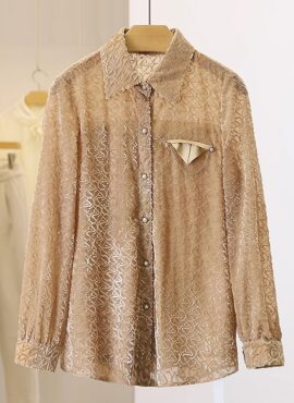 Brown Textured Pattern Button-Up Shirt | Jaehyun - NCT