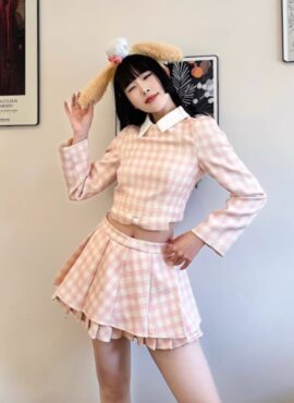 Pink Checkered Pleated Skirt | Jennie - BlackPink