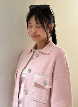 Pink Fringe Woolen Jacket | Jennie - BlackPink