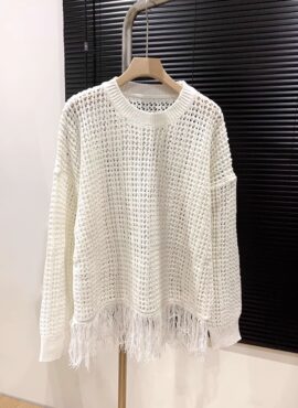 White Fringe Hem Knitted Sweater | Jeonghan - Seventeen