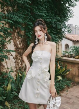 White Flower Embellished Tube Dress | Jisoo - BlackPink