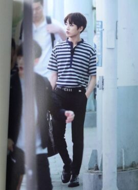 Black Striped Buttoned T-Shirt | Jungkook - BTS