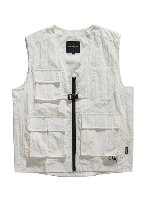 White Zip-Up Multi-Pocket Vest | Jungkook – BTS