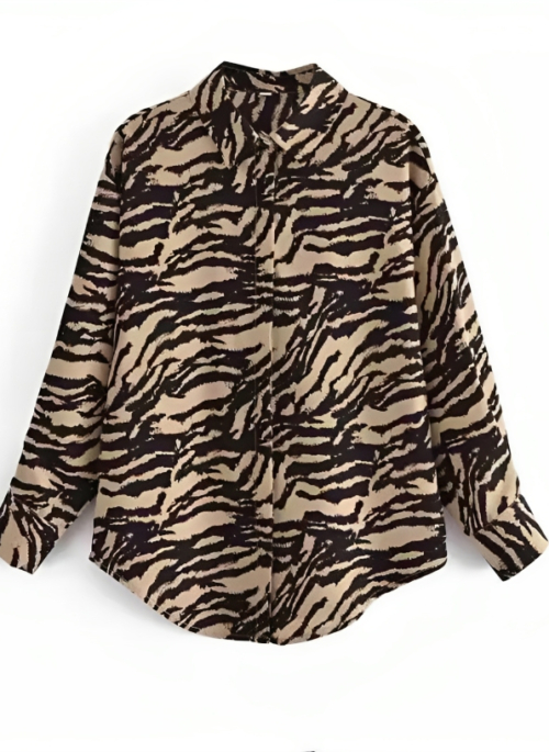 Brown Leopard Print Button-Up Shirt | Jurin - XG