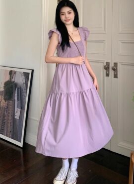 Lilac Gartered Ruffles Dress | Hinata – XG