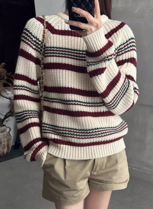 White Striped Knitted Sweater | Lisa – BlackPink