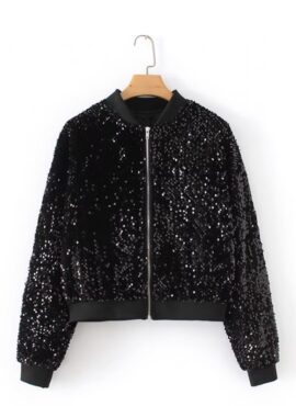 Black Cropped Sparkly Sequin Jacket | Liz - IVE