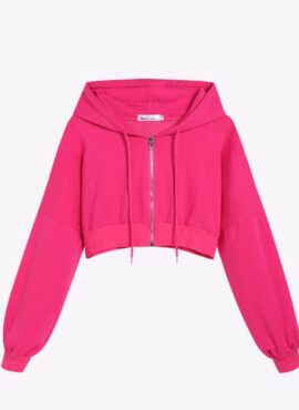 Pink Cropped Zip-Up Hooded Jacket | Liz – IVE