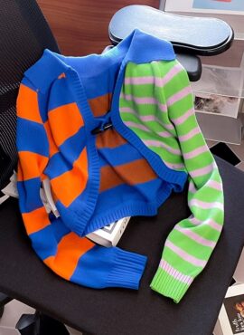 Multicolored Stripes Short Cardigan | Harvey - XG