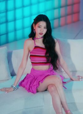 Pink Ruffle Stripes Dress | Wonyoung – IVE