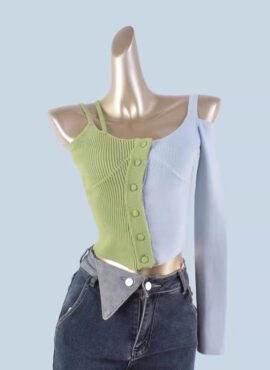 Green And Blue Two-Tone Asymmetrical Top | Rose - BlackPink