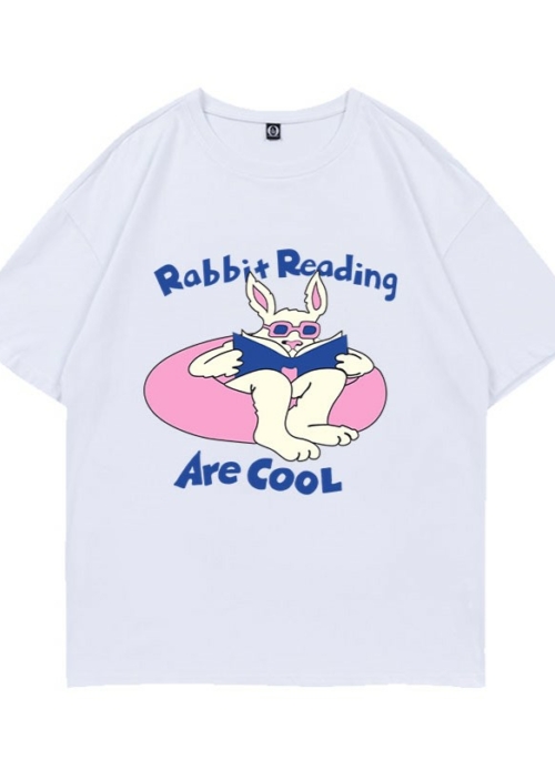 White ‘Rabbit Reading Are Cool’ Printed T-Shirt | Sunoo – Enhypen