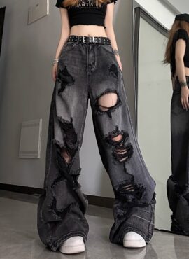 Black Washed Tattered Denim Jeans | Yeonjun - TXT