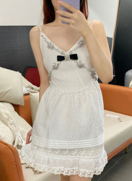 White Rhinestone Embellished Layered Dress | Yuqi - (G)I-DLE